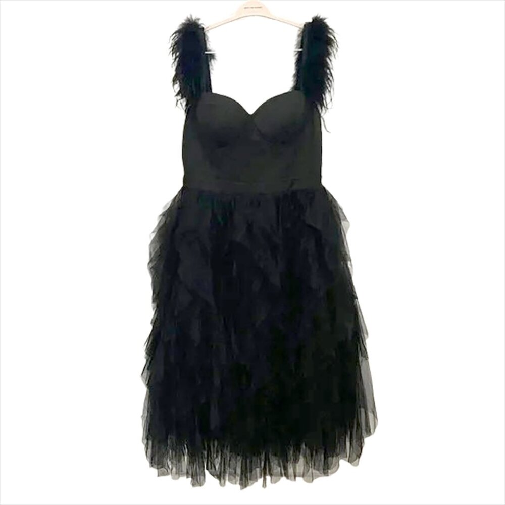 NWT Black Feather Strap Tulle Dress